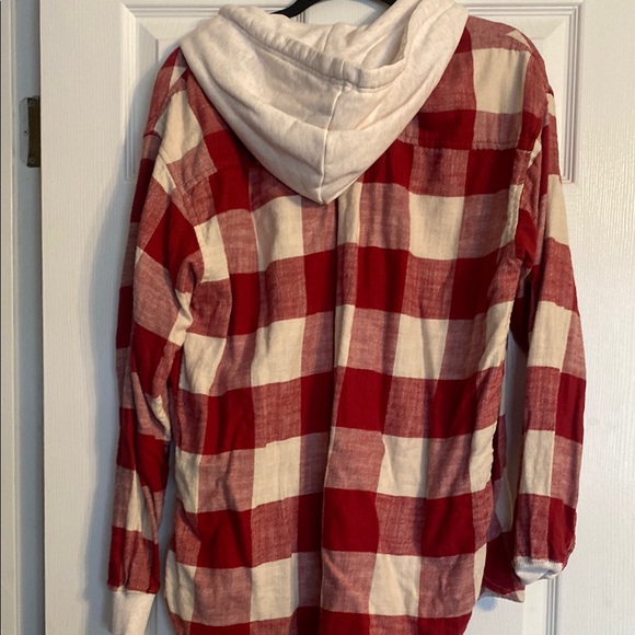 American Eagle Red Plaid Hoodie Shirt - Picture 3 of 3